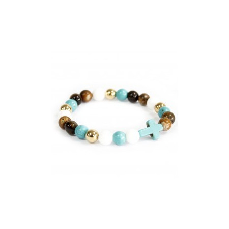 Bracelet pierre fine-Croix turquoise/mix de pierres