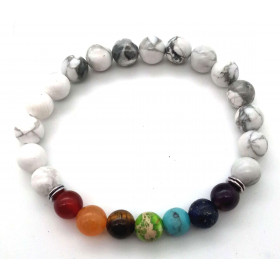 bracelet pierre naturelle Howlite blanche 7 Chakras 8mm