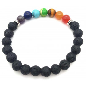 bracelet pierre naturelle Pierre de Lave 7 Chakras 8 mm