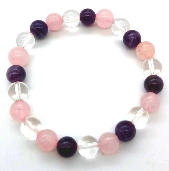 Bracelet en perles naturelles Améthyste et quartz rose de 8mm 