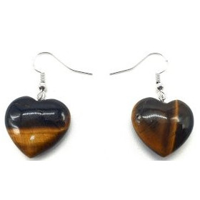 Boucles d'oreilles Coeur Oeil de tigre 4cm ( livraison offerte)